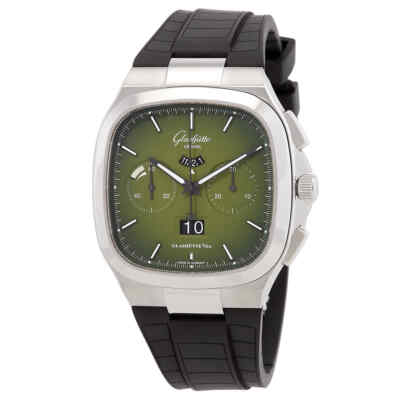 Оригинальный хронограф Glashutte семидесятых годов с панорамной датой и автоматическим зеленым циферблатом
