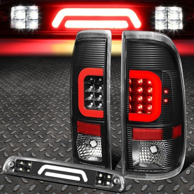 ДЛЯ 08-16 FORD SUPER DUTY КРАСНАЯ СВЕТОДИОДНАЯ С-ОБРАЗНАЯ ЗАДНЯЯ ПЛАНКА + 3D ТРЕТИЙ ТОРМОЗ/ГРУЗОВОЙ ФОНАРЬ ЧЕРНОГО ЦВЕТА