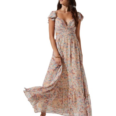 Женское оранжевое шифоновое вечернее платье с цветочным принтом ASTR the Label, S BHFO 1614