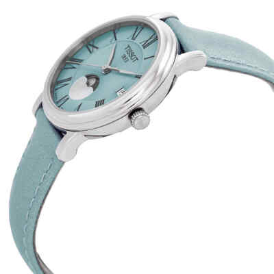 Pre-owned Tissot Carson Moon Phase Quartz Light Blue Dial Ladies Watch T122.223.16.353.00