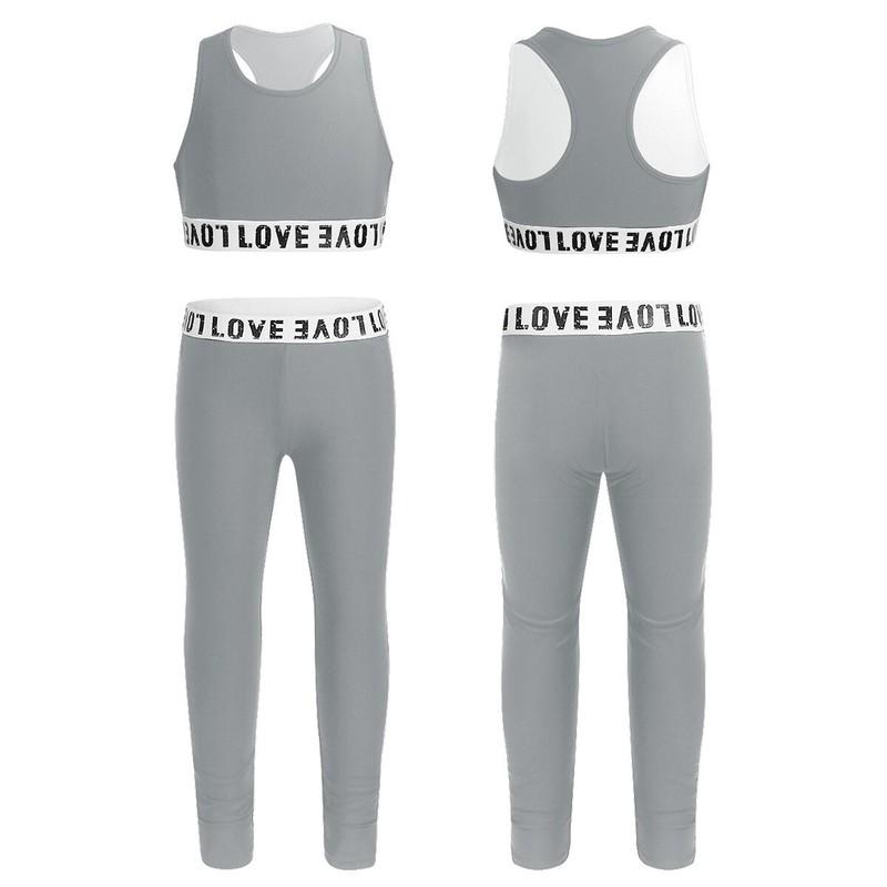 Nimiya Kids Girls 2PCS Athletics Sports Dance Outfit Racer Back Crop Tops Bra with Shorts Set Gymnastics Ballet Dance Leotard