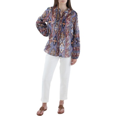 

Kobi Halperin Womens Melody Синяя хлопковая блузка с принтом  BHFO 5542, Lapis multi