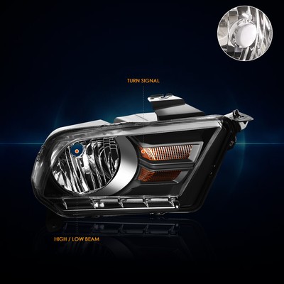 For 10-14 Ford Mustang Black Housing Headlight Amber Corner Signal Lamps Pair