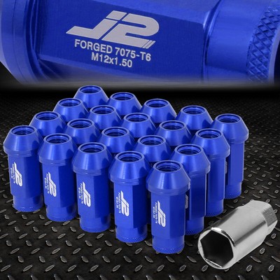 J2 ENGINEERING 7075 АЛЮМИНИЙ M12X1.5 20ШТ 50 ММ ГАЙКИ С ОТКРЫТЫМИ НАКОНЕЧНИКАМИ + АДАПТЕР СИНИЙ