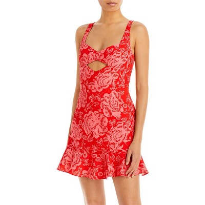 

BCBGMAXAZRIA Женское красное летнее мини-платье с цветочным принтом  BHFO 3079, Red combo