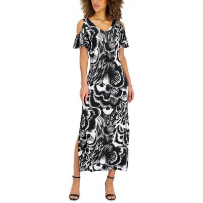 

Женское платье макси с открытыми плечами и принтом Connected Apparel Petites BHFO 5185, Черный