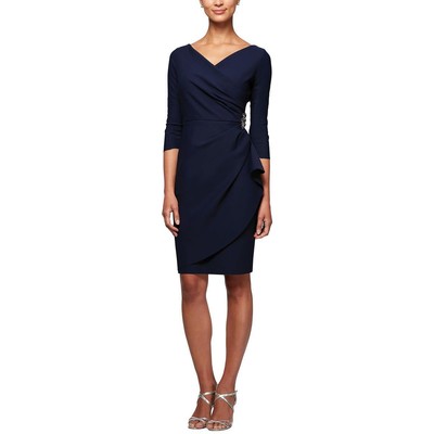 Alex Evenings Womens Navy Embellished Knee Length Sheath Dress 4 BHFO 6612