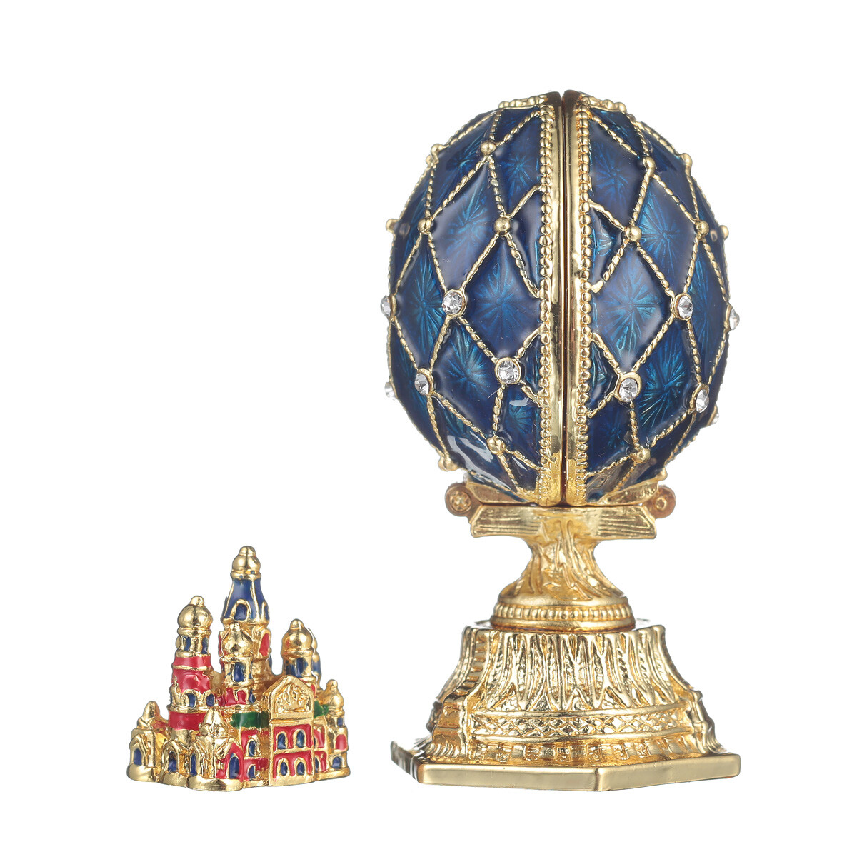 Russische Fabergé Ei mit Kirche des Erlösers auf Blut St.Petersburg 6,5 cm blau