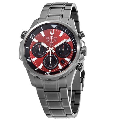 Pre-owned Bulova Marine Star Chronograph Quartz Red Dial Men's Watch 98b350