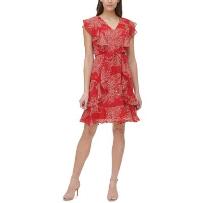 

Женское красное шифоновое платье Tommy Hilfiger Samba Petites  BHFO 8505, Red multi