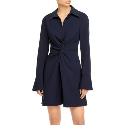 Cinq a Sept Womens Mckenna Navy Knot-Front Mini Shirtdress 0 BHFO 6418