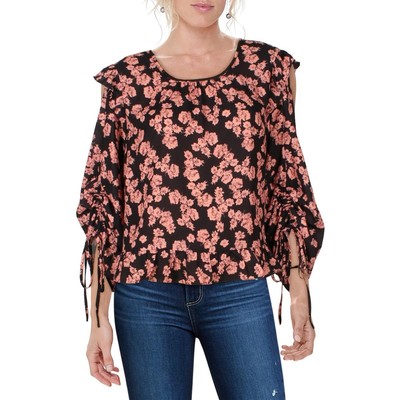 

Женская черная блузка с завязками и рукавами Lea + Viola, черный цветочный принт, топ  BHFO 6315