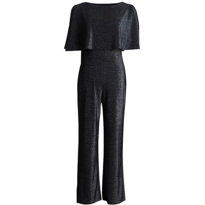 Соединенная одежда Женский черный комбинезон с металлическим рукавом-накидкой 6 BHFO 4547