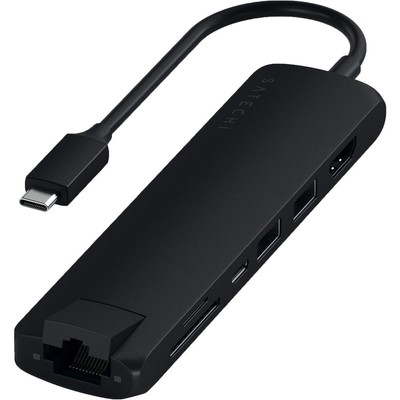 Тонкий многопортовый адаптер Satechi USB-C с Ethernet, черный #ST-UCSMA3K