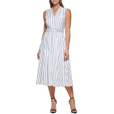 Женское миди-платье свободного кроя с поясом цвета слоновой кости DKNY 6 BHFO 8934