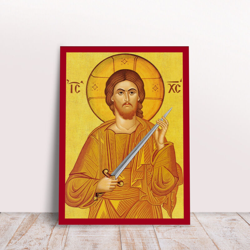 Jesus Christ With Sword Greek Byzantine Orthodox Handmade Icon