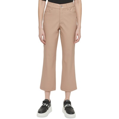 DKNY Womens Tan Faux Leather High Rise Wide Leg Cropped Pants 8 BHFO 9014