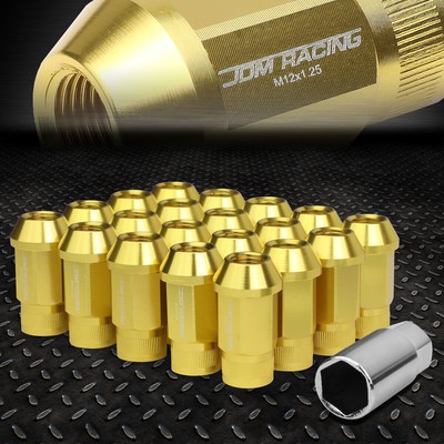 [20шт] Набор гаек с открытыми алюминиевыми колесными наконечниками M12x1.25 + Удлинительный адаптер золотого цвета