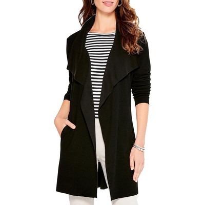 Nic + Zoe Womens Black Open Front Drapey Solid Duster Sweater Jacket L BHFO 9755