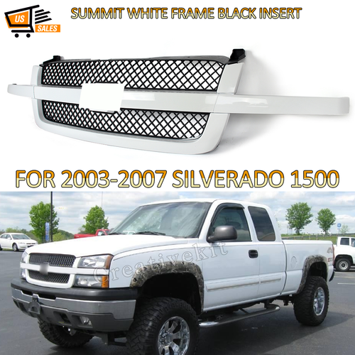 Summit White Grille w/ Black Mesh Insert For 2003-2007 Chevrolet Silverado 1500