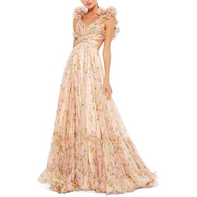 Pre-owned Mac Duggal Womens Pink Chiffon Floral Lace-up Maxi Dress 6 Bhfo 1993 In Pink Multi