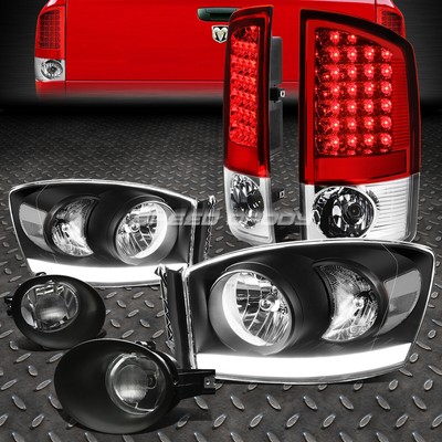 ЧЕРНЫЙ КОРПУС ПРОЗРАЧНОЙ ФАРЫ + DRL + КРАСНЫЙ СВЕТОДИОДНЫЙ ЗАДНИЙ ФОНАРЬ + ПРОТИВОТУМАННАЯ ФАРА ДЛЯ 07-09 RAM