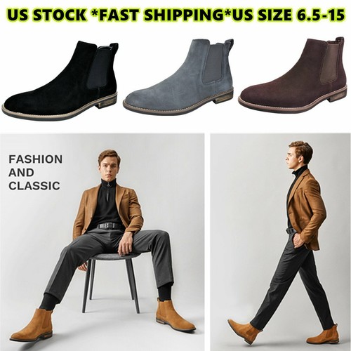 's Leather Chelsea Boots Chukka Slip On Dress Casual Desert Shoes