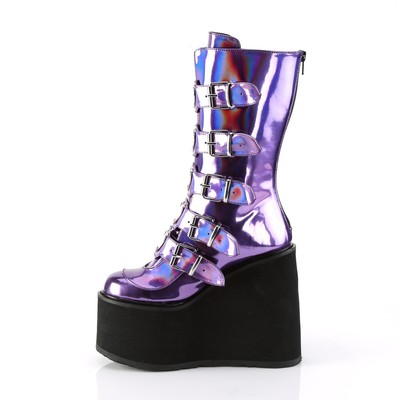 DEMONIA SWING-230 HALBHOHE DEMONIA DAMEN KEILPLATEAU 10 SCHNALLEN STIEFEL LILA HOLOGRAMM