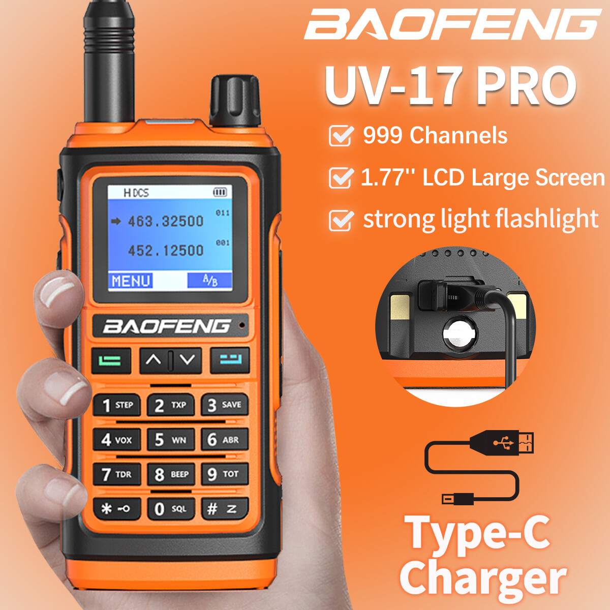 Baofeng UV-17 Pro 10W UHF VHF Walkie Talkie Type-C Fast Charger Two Way Radio US