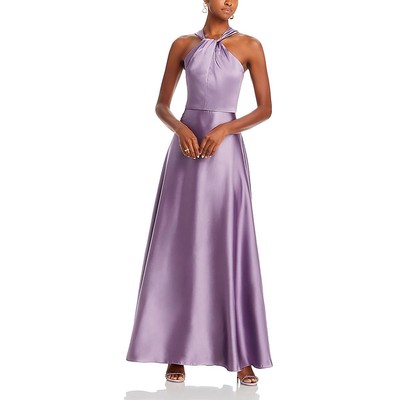 Amsale Womens Purple Satin Drape Evening Halter Dress 8 BHFO 4048