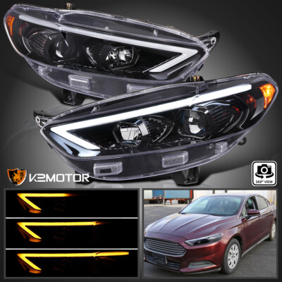 Jet Black Fits 2013-2016 Ford Fusion Switchback LED Signal Projector Headlights