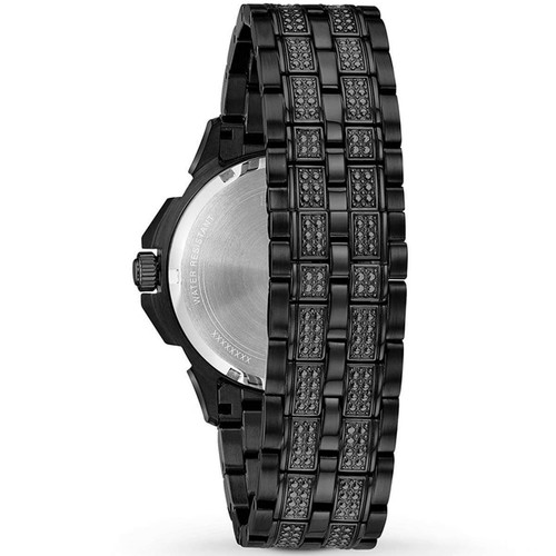 Pre-owned Bulova Men's Watch Octava Black Swarovski Crystal And Steel Bracelet 98c134