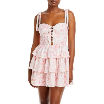 

Женское летнее мини-платье Bardot Laurie из смесовой льняной ткани с цветочным принтом BHFO 5866, Pink floral