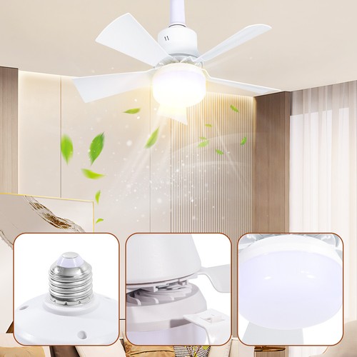 2 In 1 E27 Ceiling Socket Fan 30W with Dimmable LED Light Remote Control 3 Speed