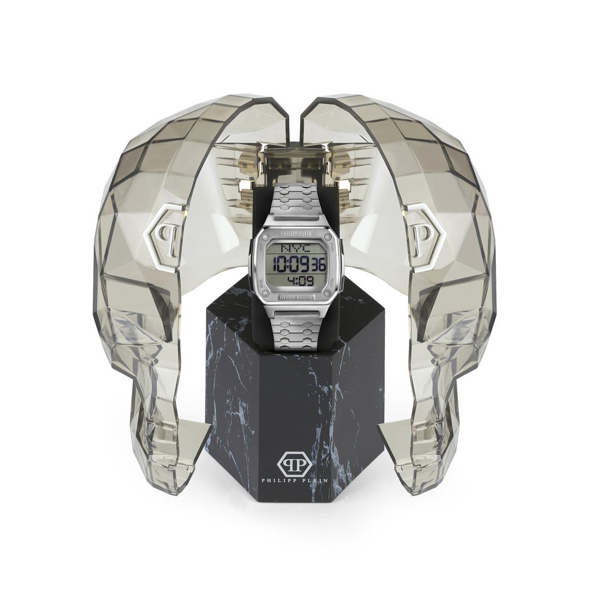 Pre-owned Philipp Plein Unisex Watch Digital Quartz Hyper Shock Silver Pwhaa0521 Stainless