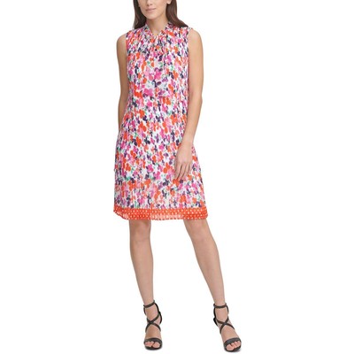 

DKNY Женское оранжевое платье до колена с завязками и цветочным принтом  BHFO 7521, Orange multi