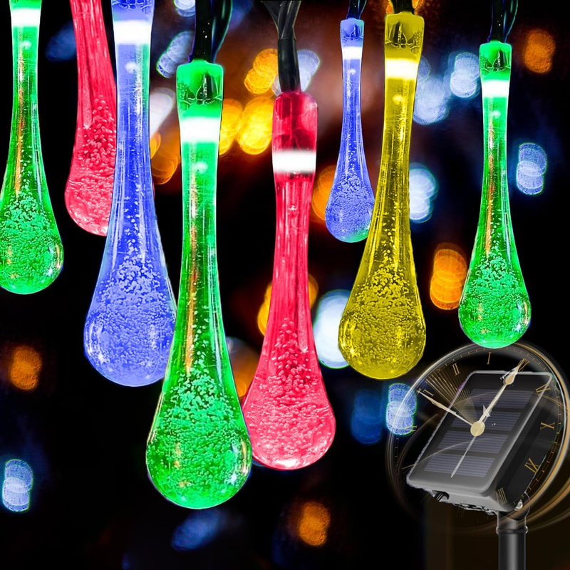 Solar Water Drop Fairy String Lights Outdoor Waterproof 8 Modes Garden Wedding