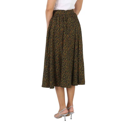 Pre-owned Kenzo Ladies Khaki Ditsy Floral Print Midi Skirt In Brown