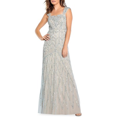 Женское официальное вечернее платье Aidan Mattox, украшенное синей сеткой, 6 BHFO 1659