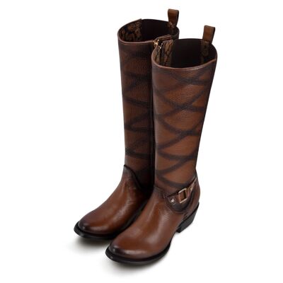 CUADRA 1X4ARS - CUADRA BROWN CASUAL FASHION LEATHER STRAPPED TALL BOOTS FOR WOMEN