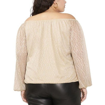 Vince Camuto Womens Gold Metallic Off-The-Shoulder Blouse Top Plus 1X BHFO 9249