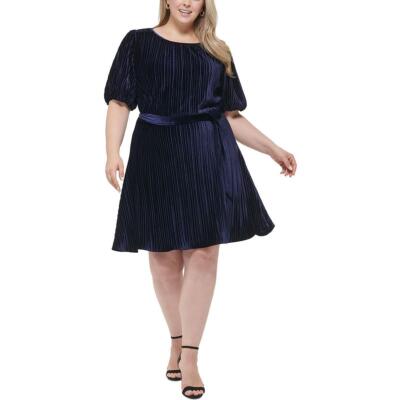 Женское плиссированное платье DKNY с пышными рукавами длиной до колена, облегающее и расклешенное платье-клеш Plus BHFO 1668