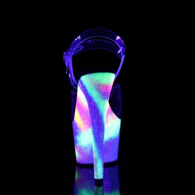 PLEASER ADORE-708GXY PLEASER HIGH-HEELS SANDALETTEN CLEAR NEON GALAXY GLITTER UV REAKTIV