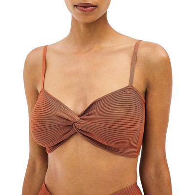 

Женский коричневый укороченный пуловер в рубчик с узлом спереди Cult Gaia  BHFO 9225, Янтарь