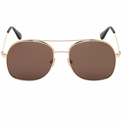 Pre-owned Tom Ford Delilah Women's Sunglasses Shiny Rose Gold Aviator Frame Ft0758 5828e In Brown