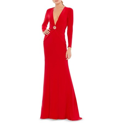 

Ieena for Mac Duggal Женское красное вечернее платье макси с глубоким вырезом  BHFO 3893, Красный