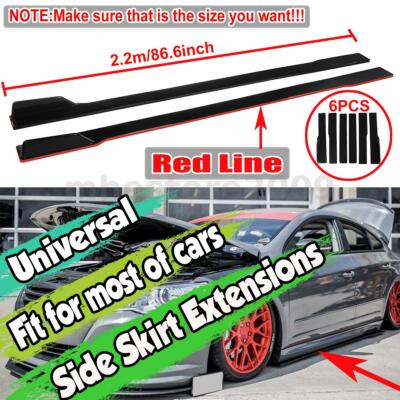 86.6'' Universal Car Lower Side Skirts Rocker Panel Bottom Line Black+Red Trim