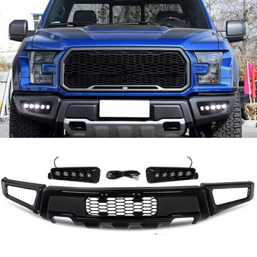 Front Bumper Assembly w/LED DRL Raptor Style For 2015-2017 Ford F150 Black Steel