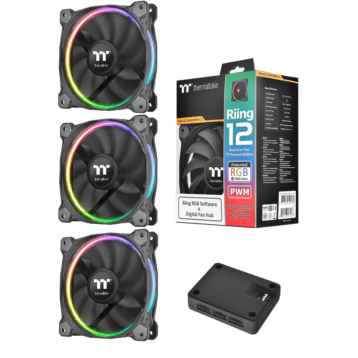 Dettagli su ThermalTake riing 12 LED RGB Premium Edition, le ventole 3 x  120mm, 1 x controller della Ventola- mostra il titolo originale - 