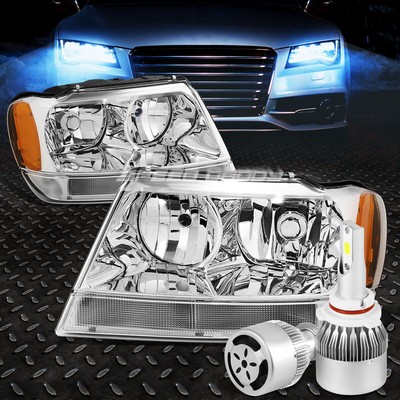 ХРОМИРОВАННАЯ ФАРА С ЯНТАРНЫМ УГЛОМ НАКЛОНА + БЕЛЫЙ СВЕТОДИОД 9006 HID с ВЕНТИЛЯТОРОМ ДЛЯ 99-04 GRAND CHEROKEE